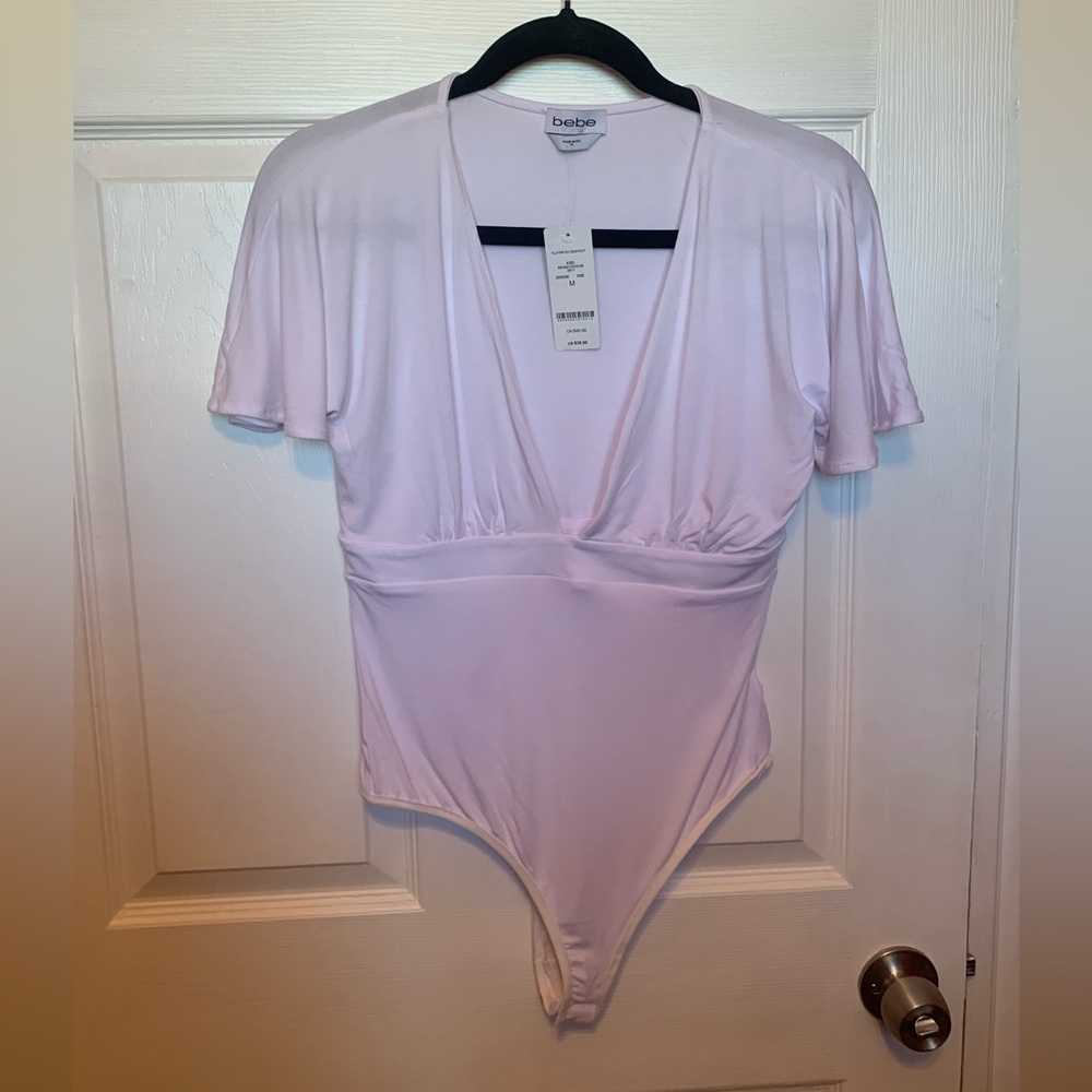 bebe Soft white V-Neck Flutter Sleeve Bodysuit